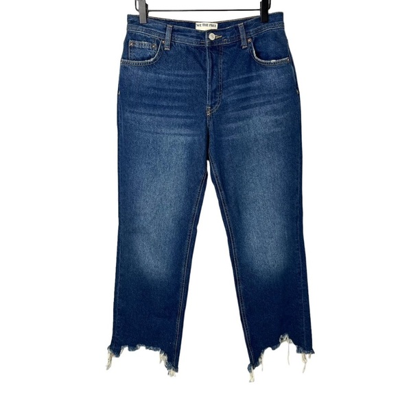 We The Free Denim - We The Free Free People Mid Rise Straight Leg Cropped Jeans Chewed Hem Size 25